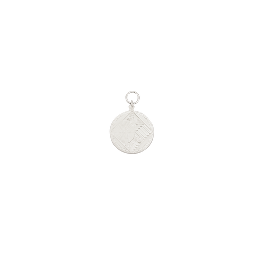 Medaille, 33mm, Messing, versilbert, mit Öse(n) und Ring(en)