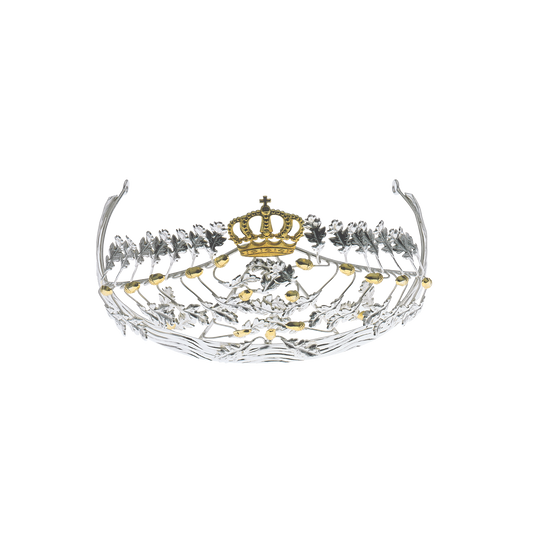Diadem, Eicheln und Krone ziervergoldet, Messing, versilbert,