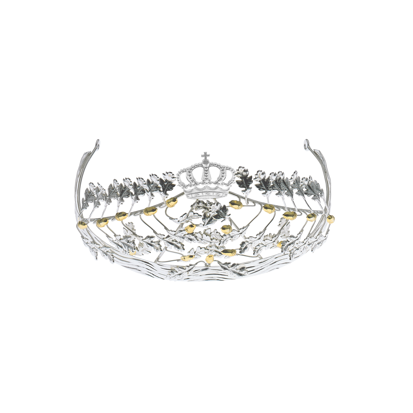 Diadem, Eicheln ziervergoldet, Messing, versilbert,