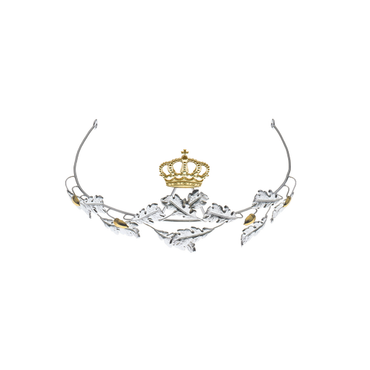 Diadem, Eicheln und Krone ziervergoldet, Messing, versilbert,