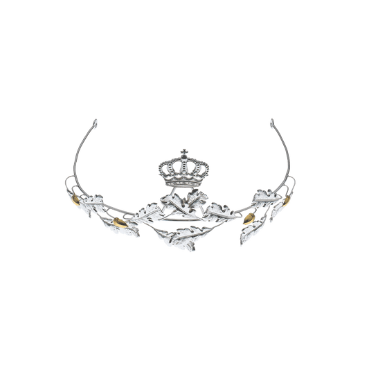 Diadem, Eicheln ziervergoldet, Messing, versilbert,