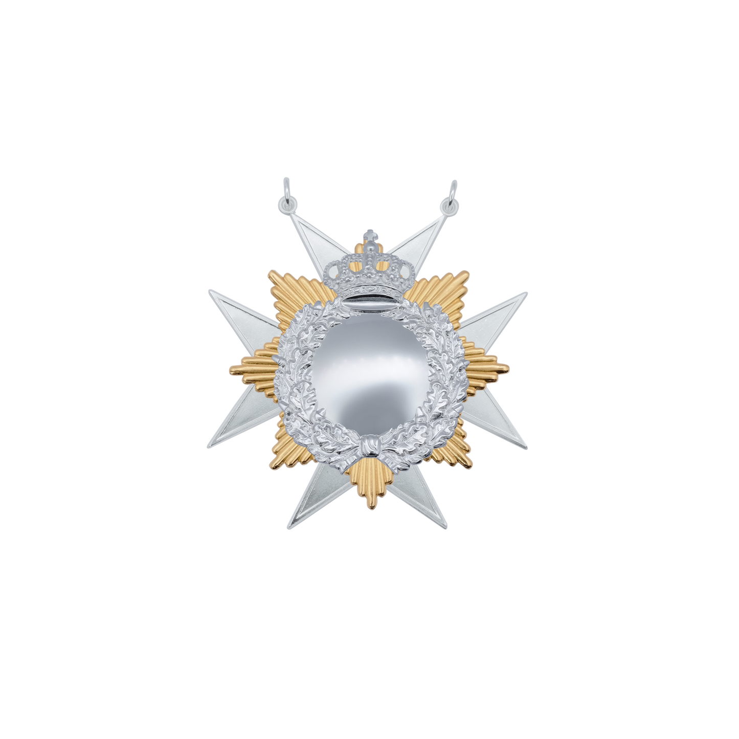 Orden Messing, versilbert, mit Zwischenteil 12225-10 und Auflage 21060-20-H, Öse(n) und Ring(en)