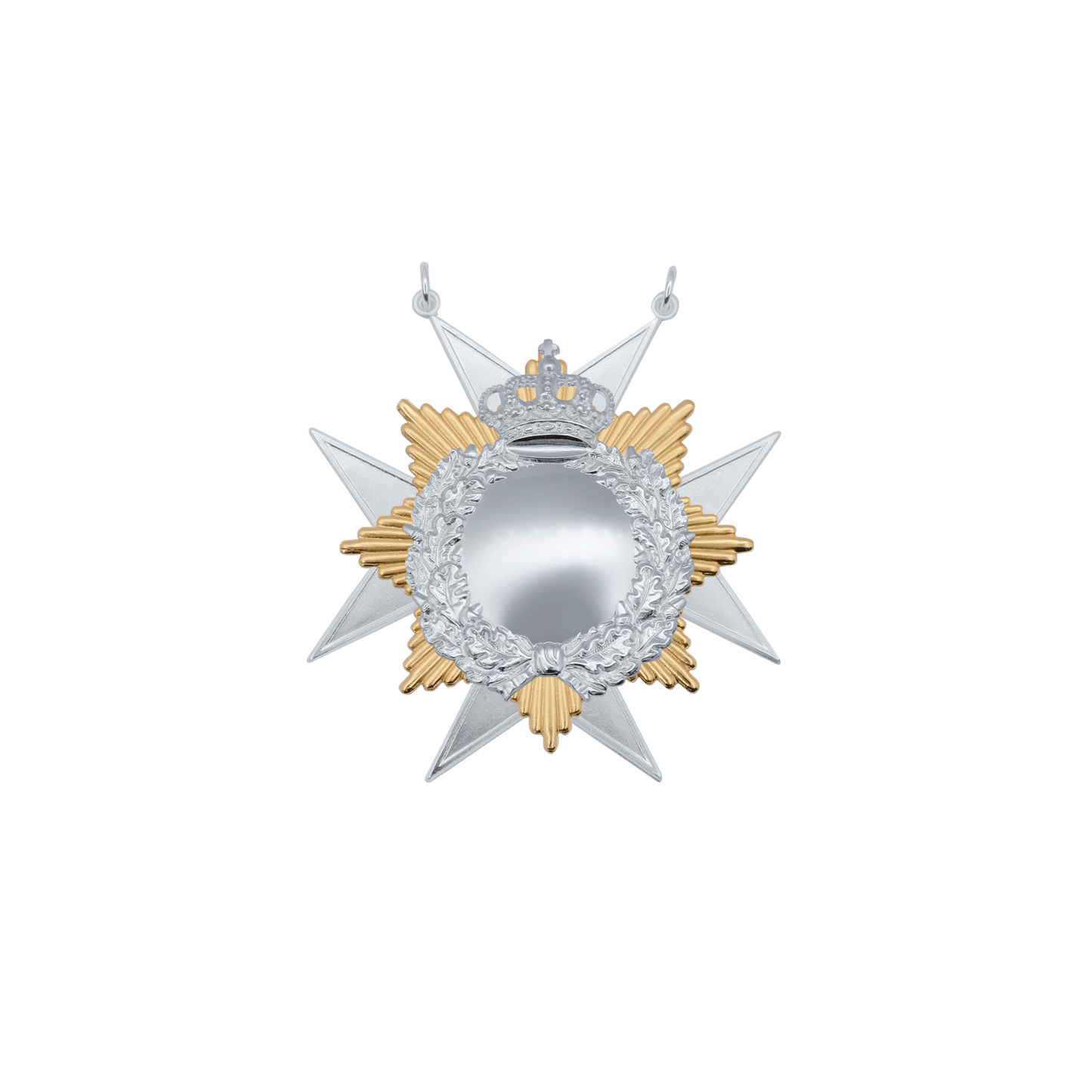 Orden Messing, versilbert, mit Zwischenteil 12225-10 und Auflage 21060-20-H, Öse(n) und Ring(en)