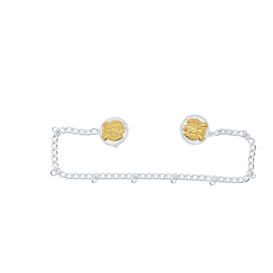 Ordenskette für 8 Orden mit Auflagen 01609-10, Messing, versilbert, mit Scharniernadel