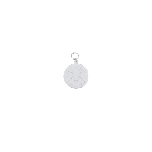Medaille, 33mm, Messing, versilbert, mit Öse(n) und Ring(en)