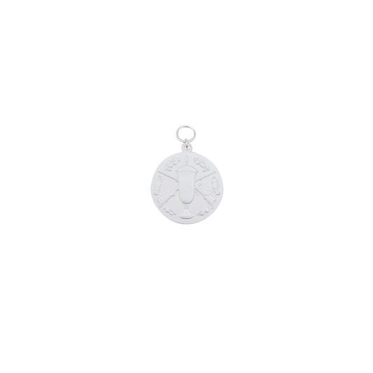 Medaille, 39mm, Messing, versilbert, mit Öse(n) und Ring(en)