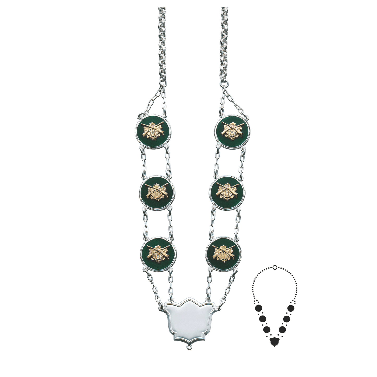 Schützenkette mit Mittelstück, Messing, versilbert,