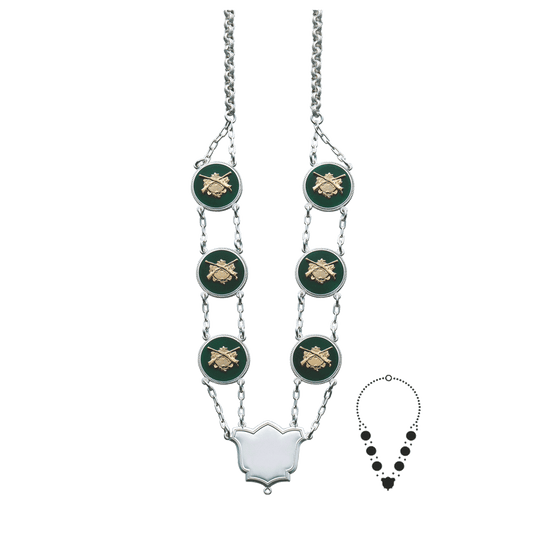 Schützenkette mit Mittelstück, Messing, versilbert,