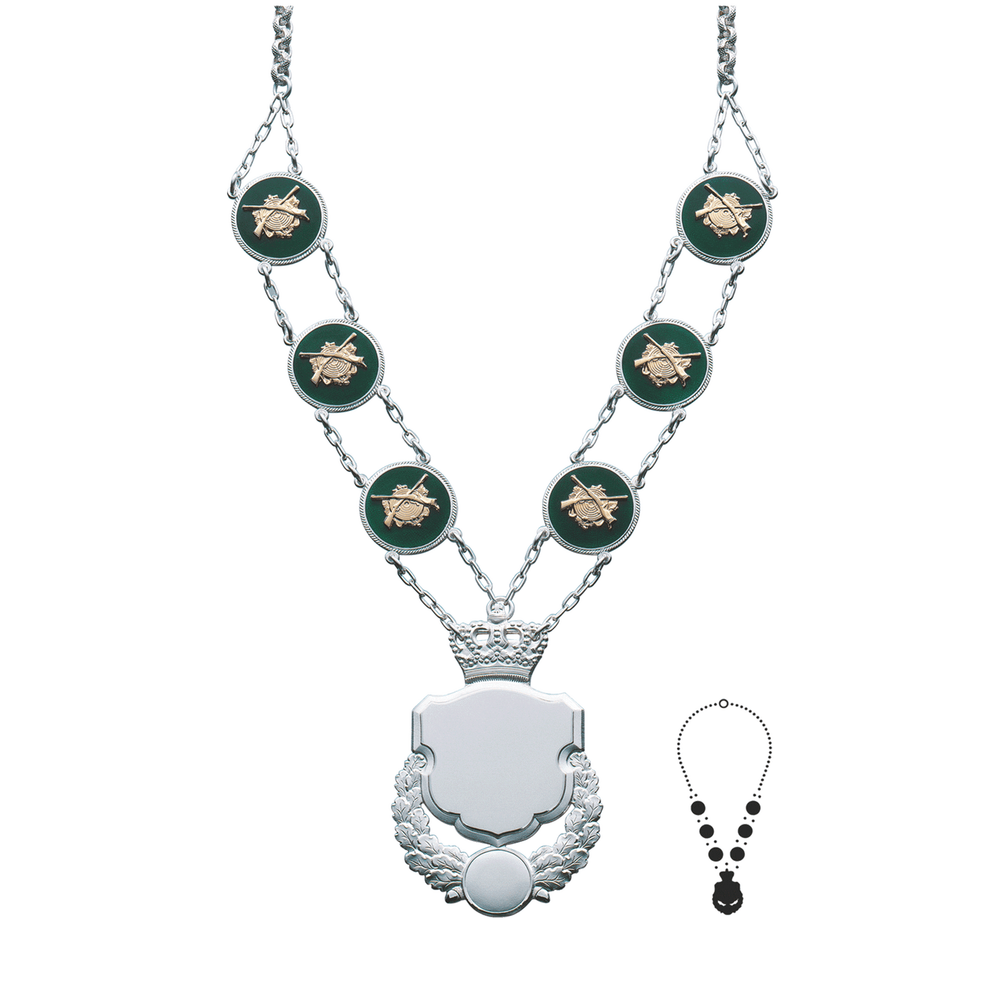 Schützenkette mit Mittelstück, Messing, versilbert,