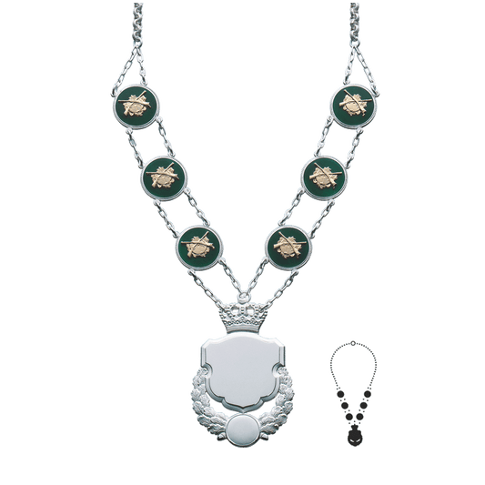 Schützenkette mit Mittelstück, Messing, versilbert,