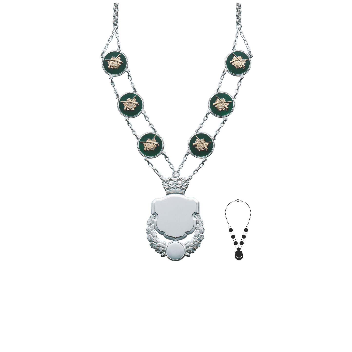 Schützenkette mit Mittelstück, Messing, versilbert,