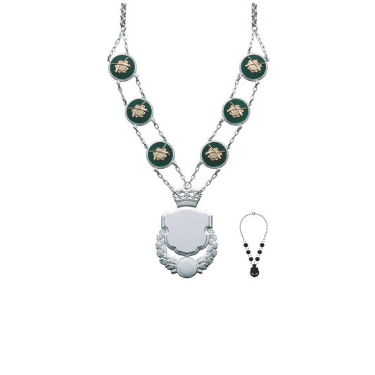 Schützenkette mit Mittelstück, Messing, versilbert,