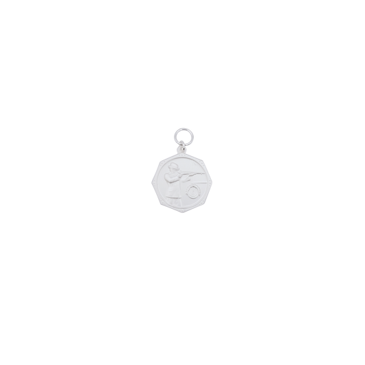 Medaille, 33mm, Messing, versilbert, mit Öse(n) und Ring(en)