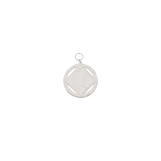 Medaille, Messing, versilbert, mit Öse(n) und Ring(en)