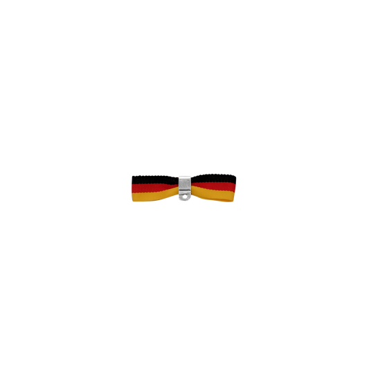 Bandschleife, Schwarz-Rot-Gelb, Textil, ohne galvanische Oberfläche, mit Sicherheitsnadel