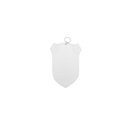 Schild, Messing, versilbert, mit Öse(n) und Ring(en)