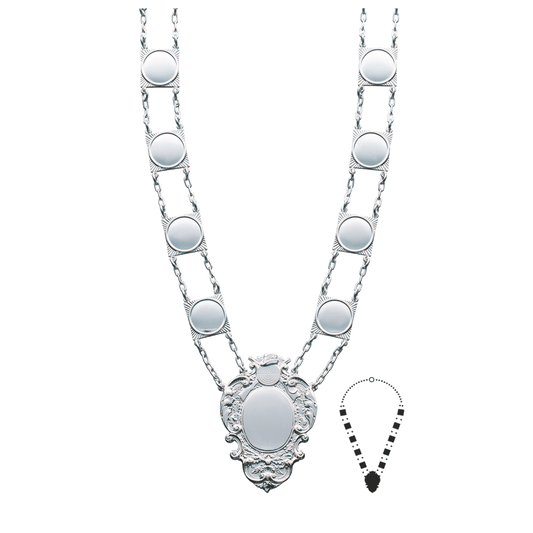 Schützenkette mit Mittelstück, Messing, versilbert,