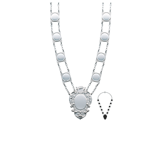 Schützenkette mit Mittelstück, Messing, versilbert,