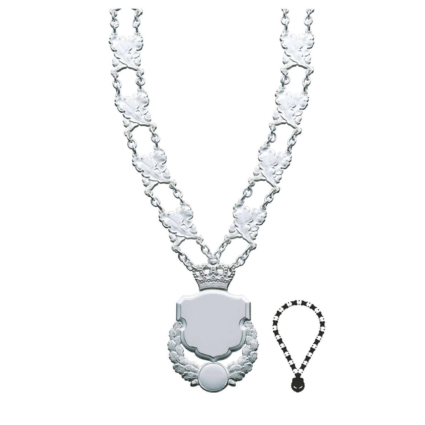 Schützenkette mit Mittelstück, Messing, versilbert,