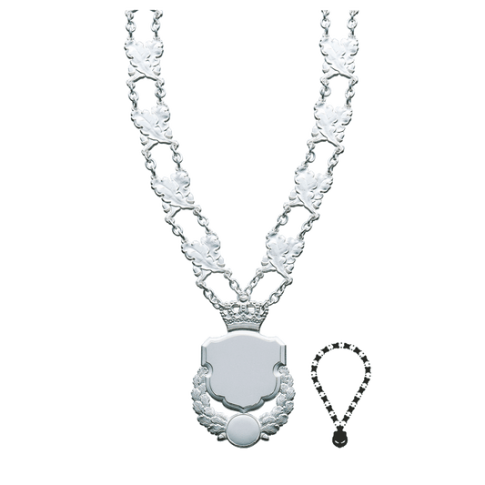 Schützenkette mit Mittelstück, Messing, versilbert,