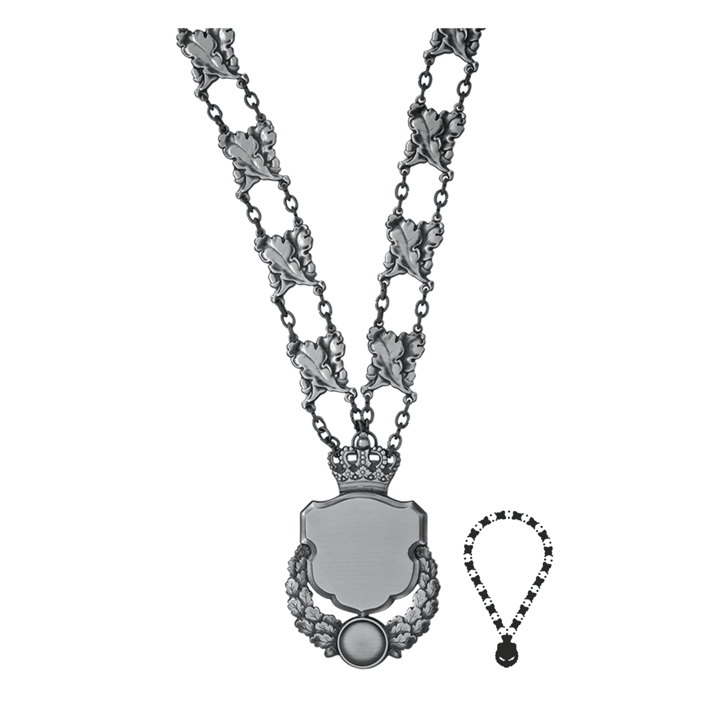 Schützenkette mit Mittelstück, Messing, altsilber,