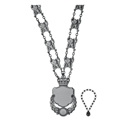 Schützenkette mit Mittelstück, Messing, altsilber,