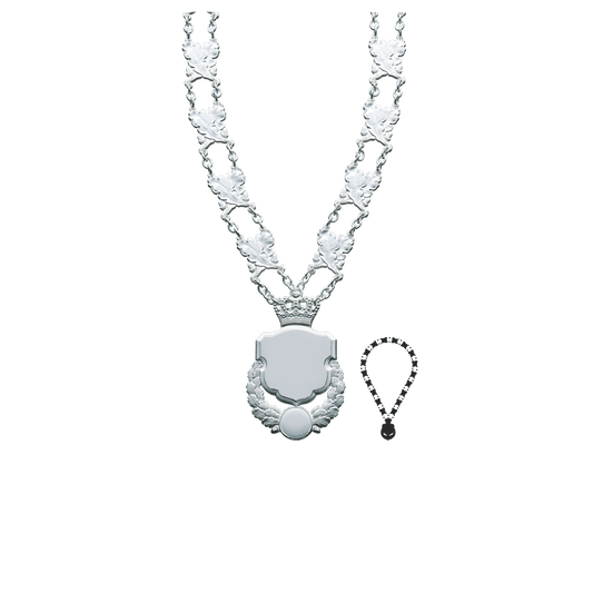 Schützenkette mit Mittelstück, Messing, versilbert,