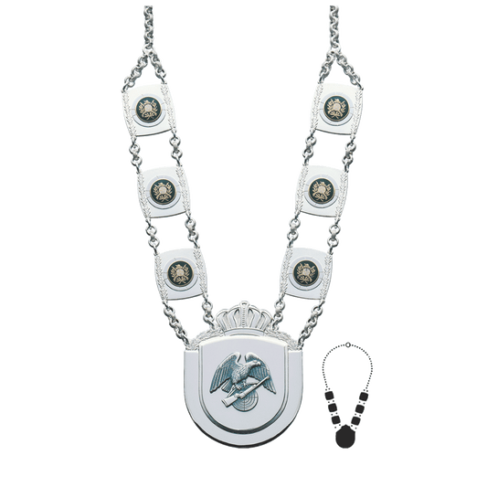 Schützenkette mit Mittelstück, Messing, versilbert,