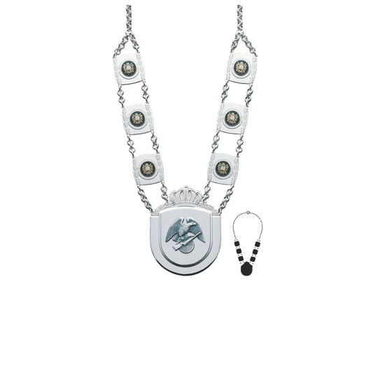 Schützenkette mit Mittelstück, Messing, versilbert,