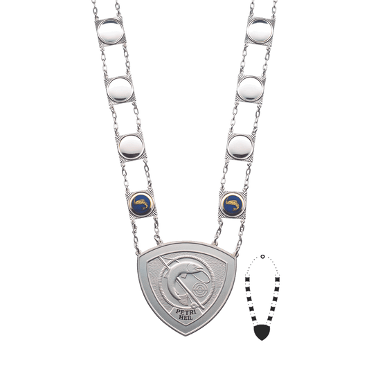 Anglerkette mit Mittelstück, Messing, versilbert,