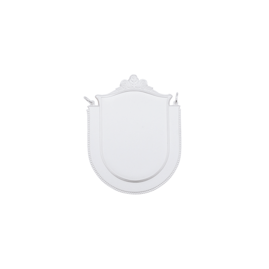 Schild, Messing, versilbert, mit Öse(n) und Ring(en)