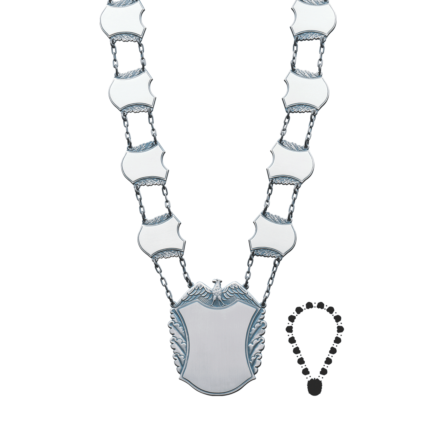 Schützenkette mit Mittelstück, Messing, altsilber,