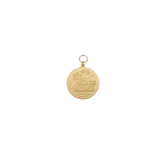 Medaille FÜR BESONDERE VERDIENSTE, 39mm, Messing, vergoldet, mit Öse(n) und Ring(en)