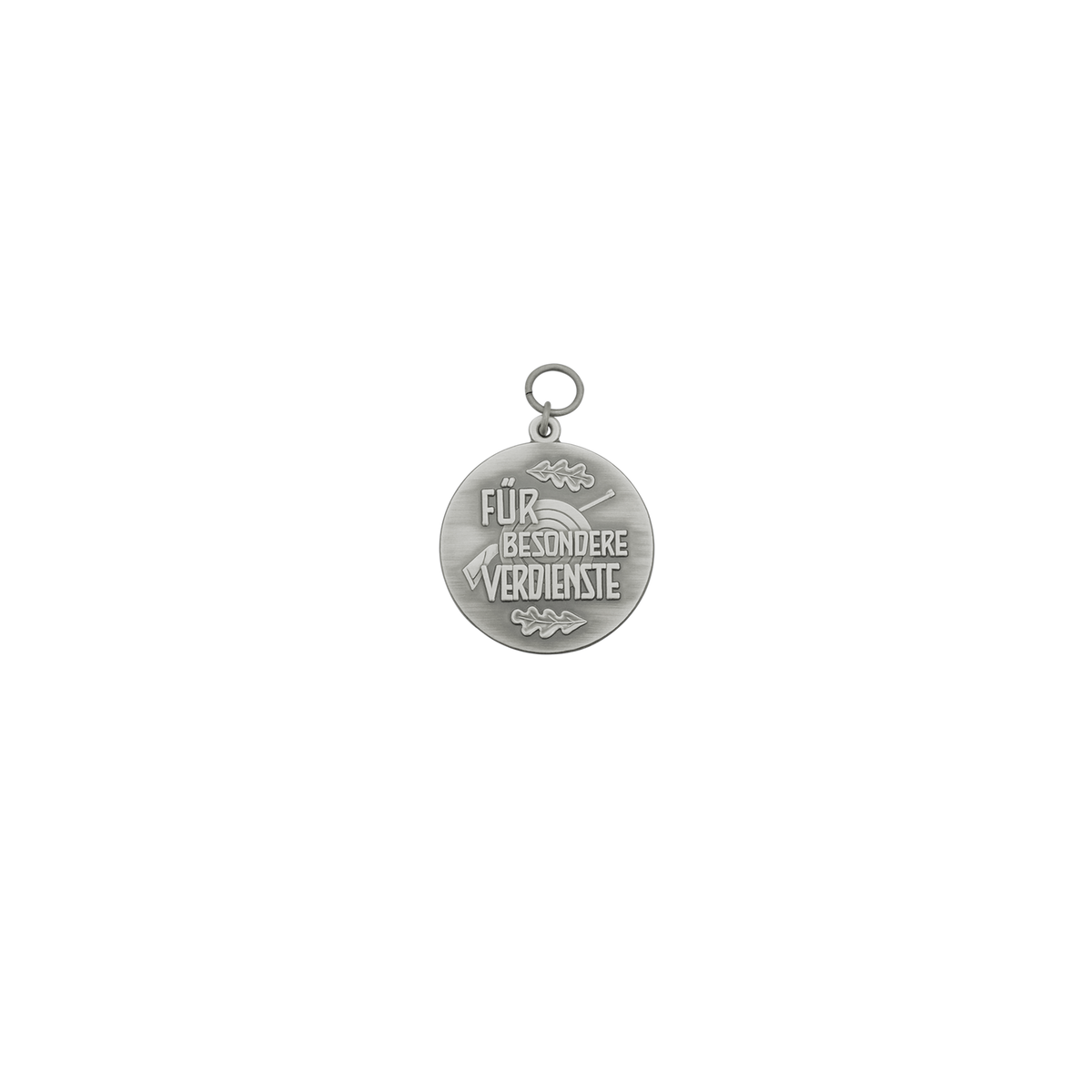 Medaille FÜR BESONDERE VERDIENSTE, 39mm, Messing, altsilber, mit Öse(n) und Ring(en)