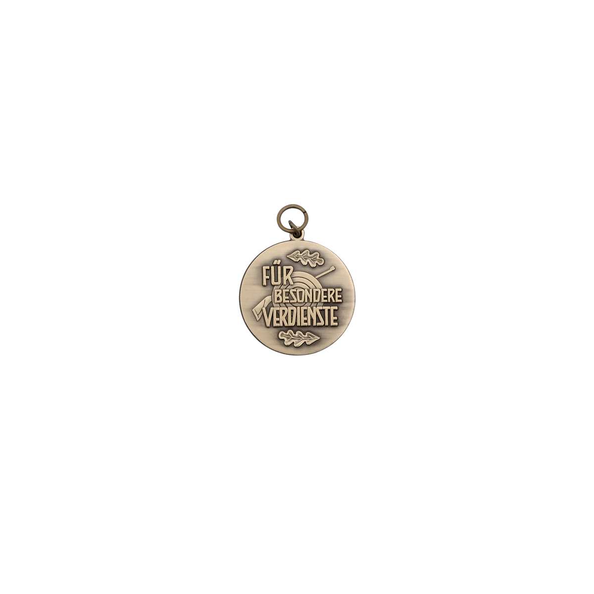 Medaille FÜR BESONDERE VERDIENSTE, 39mm, Messing, bronzefarbig, mit Öse(n) und Ring(en)