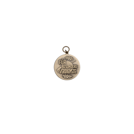 Medaille FÜR BESONDERE VERDIENSTE, 39mm, Messing, bronzefarbig, mit Öse(n) und Ring(en)