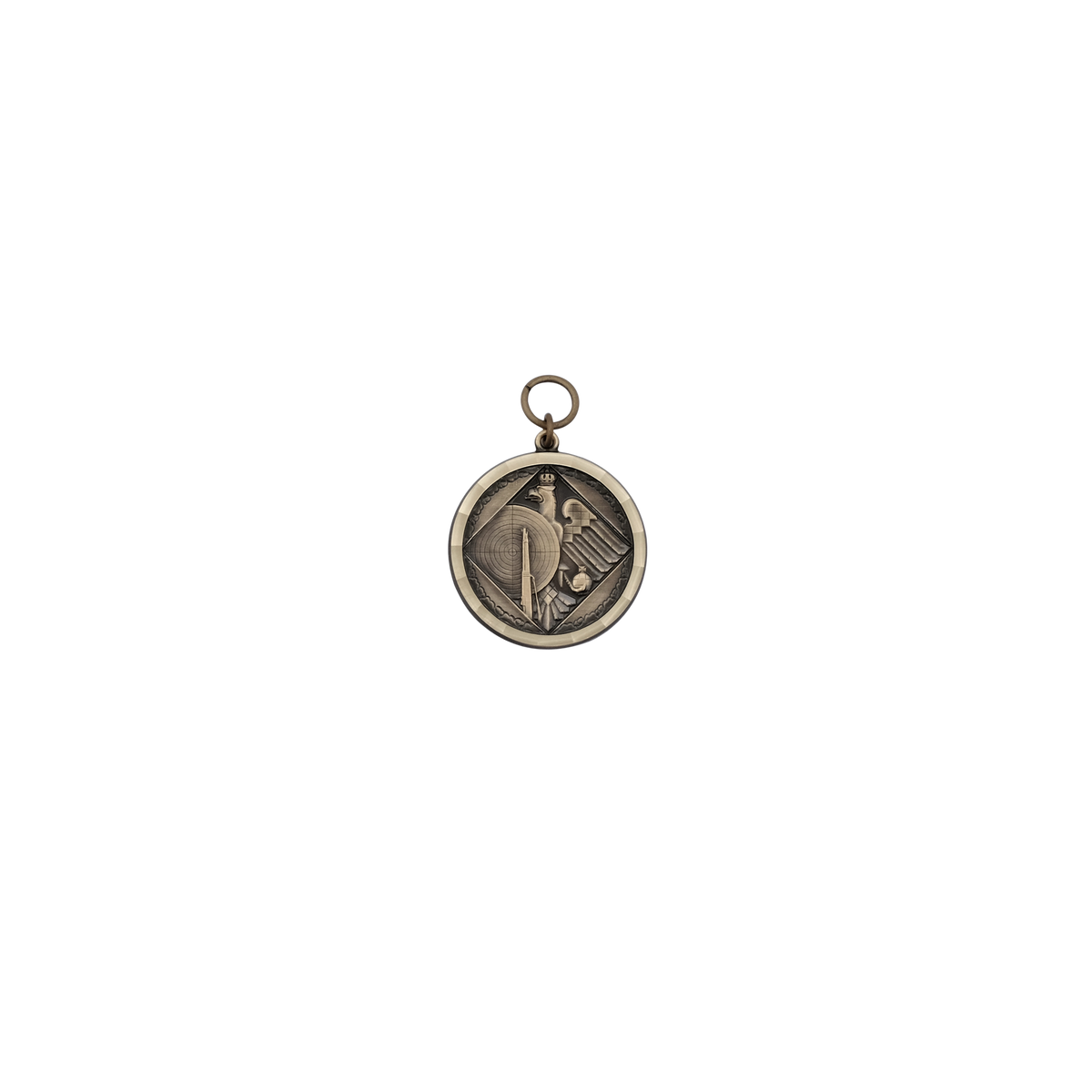 Medaille, Messing, bronzefarbig, mit Öse(n) und Ring(en)