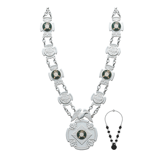 Schützenkette mit Mittelstück, Messing, versilbert,