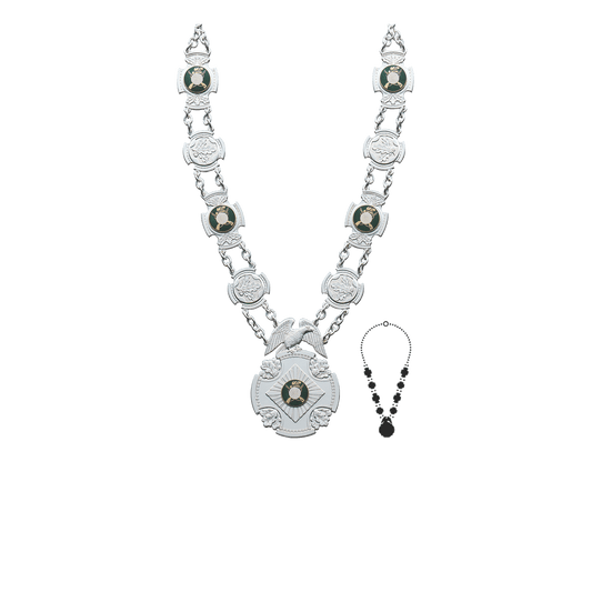 Schützenkette mit Mittelstück, Messing, versilbert,