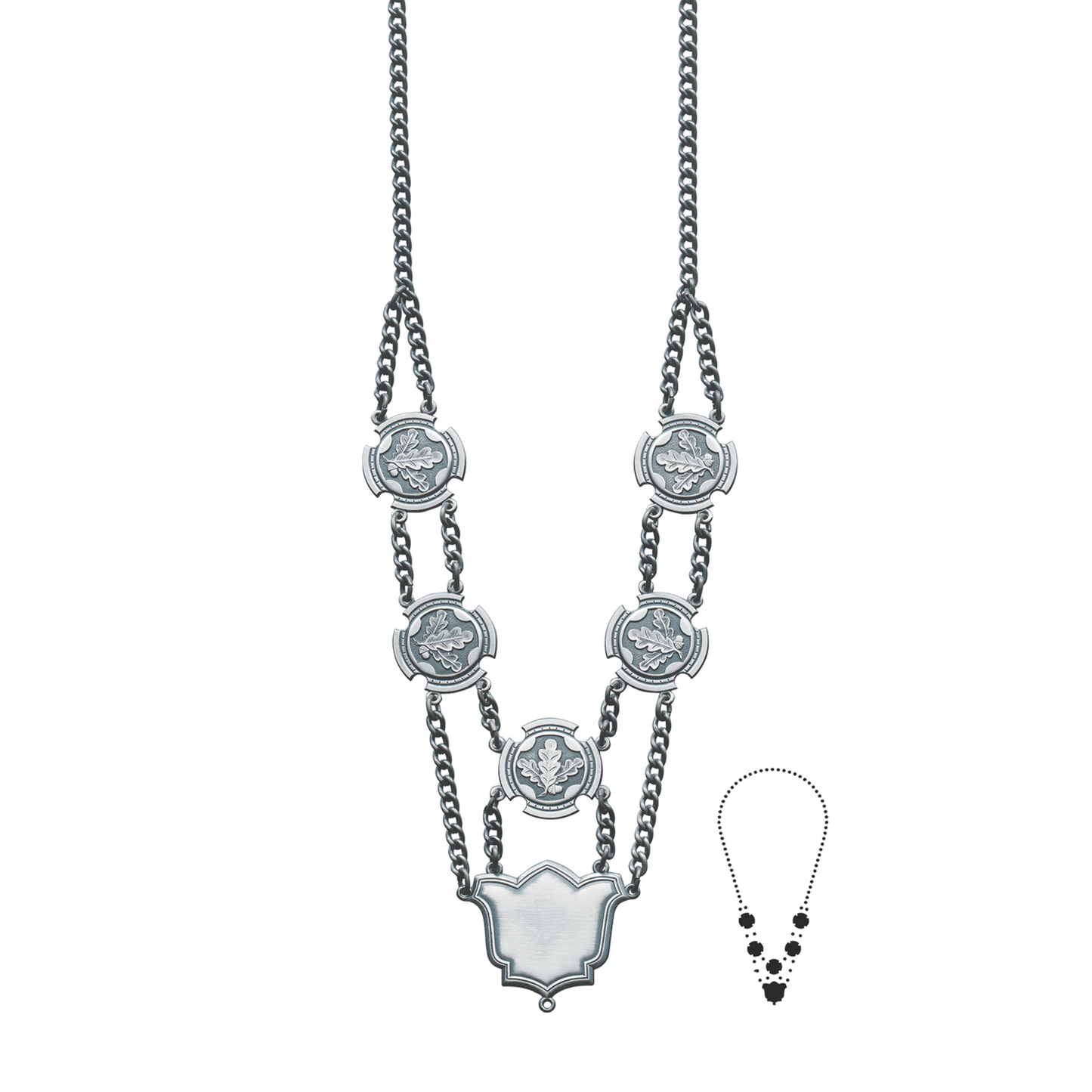 Schützenkette mit Mittelstück, Messing, altsilber,
