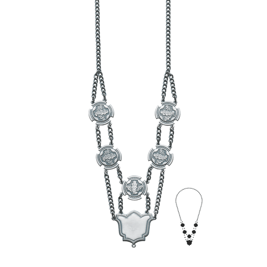 Schützenkette mit Mittelstück, Messing, altsilber,