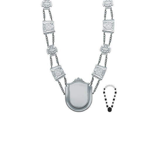 Schützenkette mit Mittelstück, Messing, altsilber,