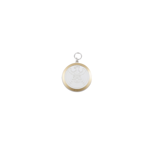Medaille, Messing, versilbert, mit Öse(n) und Ring(en)