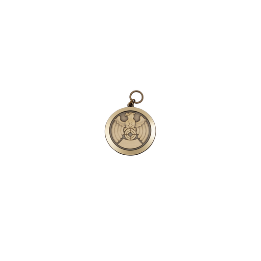 Medaille, Messing, bronzefarbig, mit Öse(n) und Ring(en)