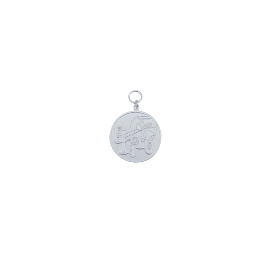 Medaille, 39mm, Messing, versilbert, mit Öse(n) und Ring(en)
