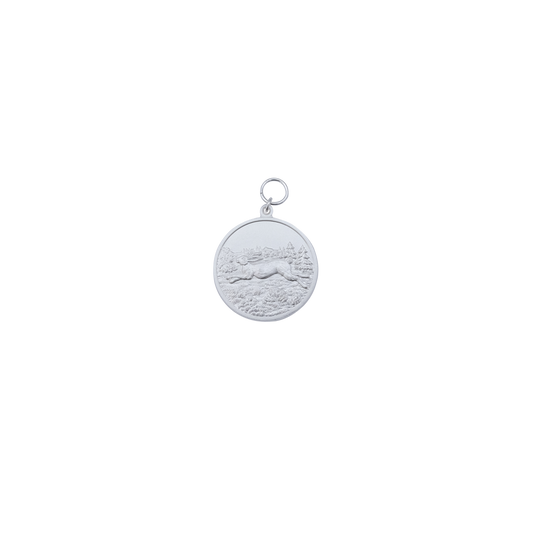 Medaille HASE, Messing, versilbert, mit Öse(n) und Ring(en)