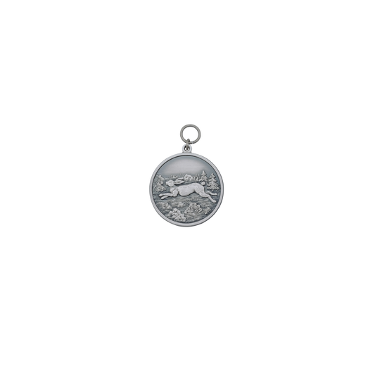 Medaille HASE, Messing, altsilber, mit Öse(n) und Ring(en)