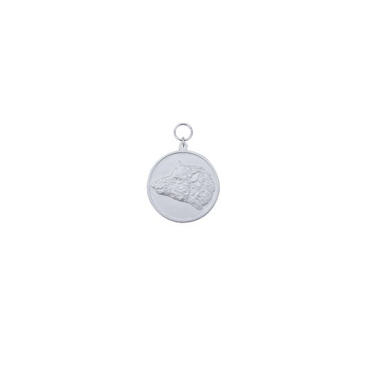 Medaille KEILERKOPF, Messing, versilbert, mit Öse(n) und Ring(en)