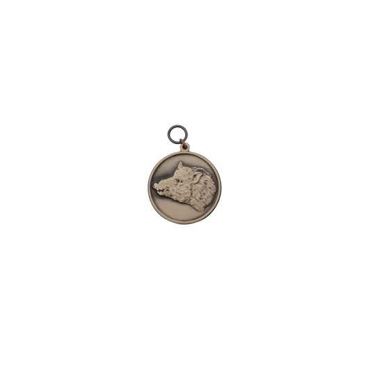 Medaille KEILERKOPF, Messing, bronzefarbig, mit Öse(n) und Ring(en)