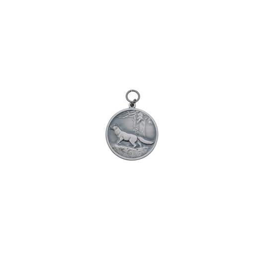 Medaille FUCHS, Messing, altsilber, mit Öse(n) und Ring(en)